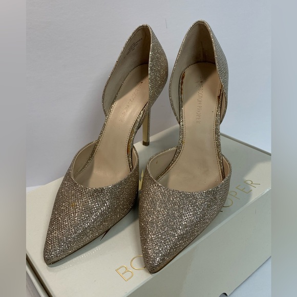 Boston Proper Womens 10 Glitter Gold Pointed Toe Heels - Picture 7 of 11